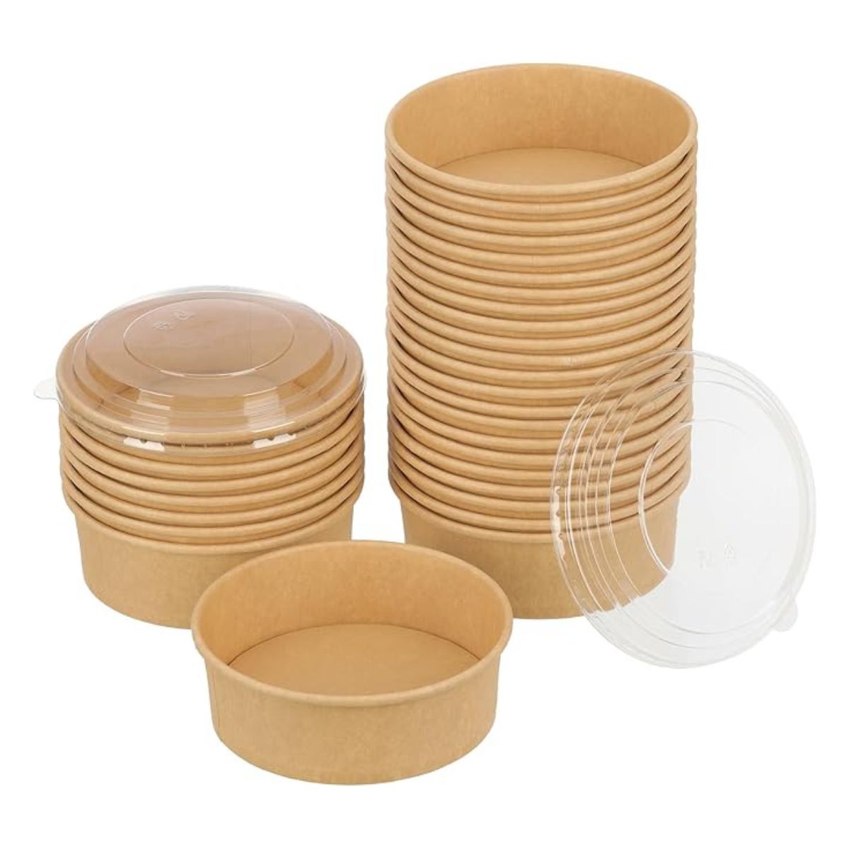 GENERICO - Bowl de Papel Kraft con Tapa 1000cc Recipiente Pack 50und Desechables.