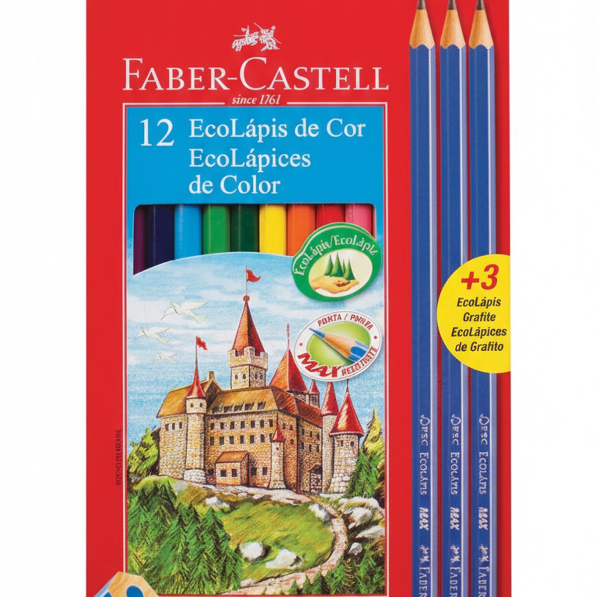 FABER-CASTELL - LÁPIZ FABER CASTELL COLOR X 12 + 3 LÁPICES DE GRAFITO