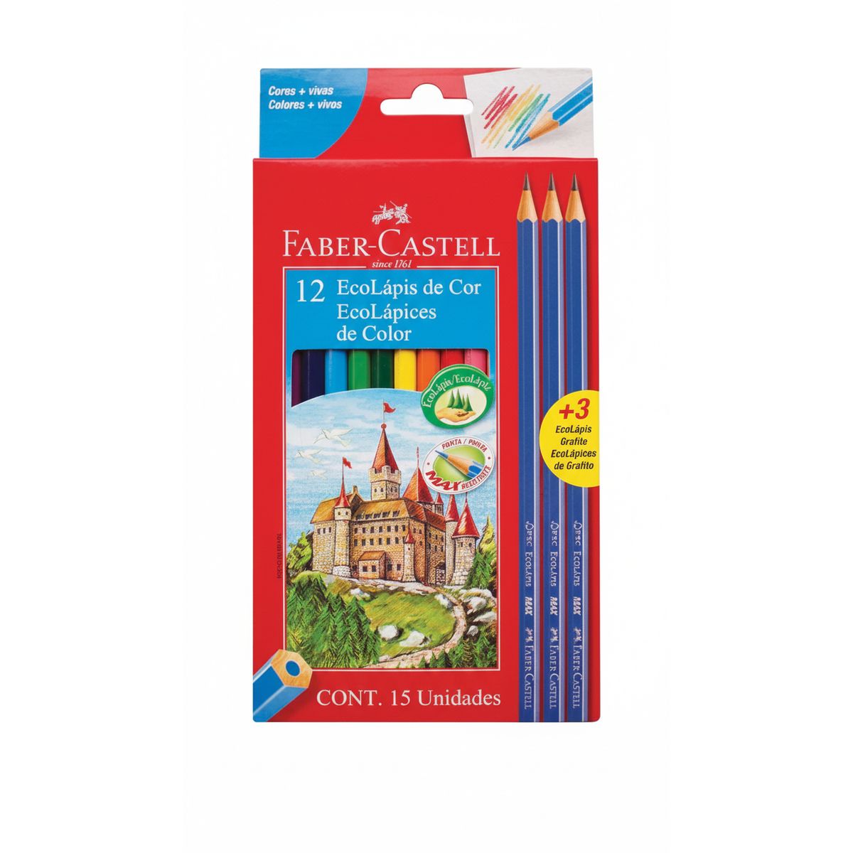 FABER-CASTELL - LÁPIZ FABER CASTELL COLOR X 12 + 3 LÁPICES DE GRAFITO