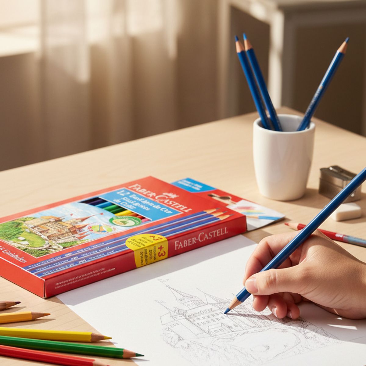 FABER-CASTELL - LÁPIZ FABER CASTELL COLOR X 12 + 3 LÁPICES DE GRAFITO