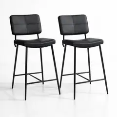 KLIK - Pack de 2 Taburetes Alto Bronx Negro con Patas Metálicas Negras