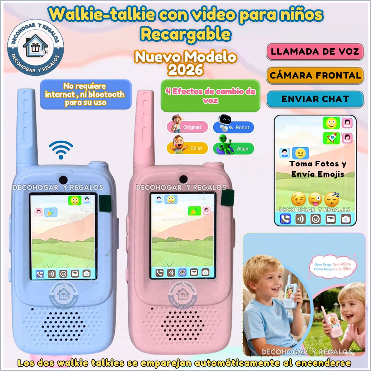 GENERICO - Walkie Talkie de Juguete con Videollamada Cámara Frontal Chat para Niños Recargable