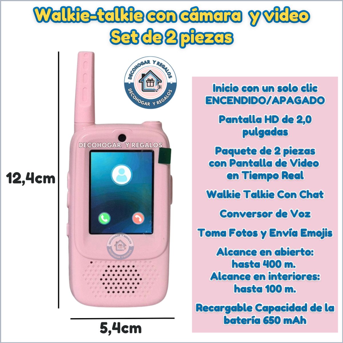 GENERICO - Walkie Talkie de Juguete con Videollamada Cámara Frontal Chat para Niños Recargable