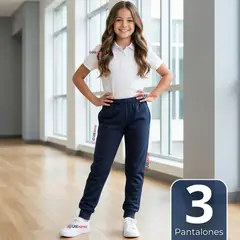 UTILISIMO - Pack 3 Buzos Pantalones Escolares Niña Unisex 100% Algodón Azul Bota Acanalada 3 a 16 años