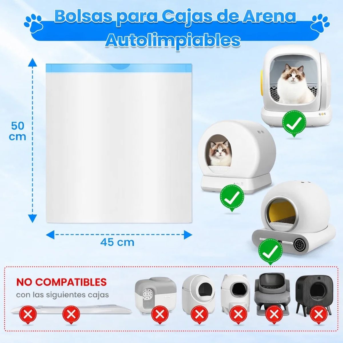 CRUSEC - Bolsas Arena Gatos Extra Gruesas para Cajas Autolimpantes