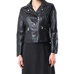VELEZ - Vélez Chaqueta Biker Cuero Mujer Cremalleras Negro