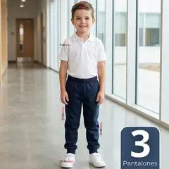 UTILISIMO - Pack 3 Buzos Pantalones Escolares Niño Unisex 100% Algodón Azul Bota Acanalada 3 a 16 años
