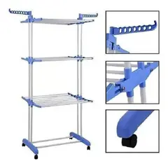 MOVI - TENDERO DE ROPA VERTICAL PLEGLABLE 3 NIVELES CON RUEDAS Y ALAS LATERALES MULTIUSO