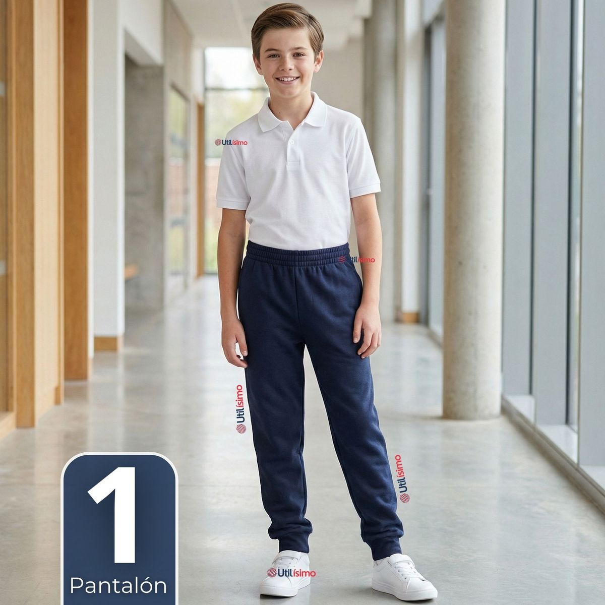 UTILISIMO - Buzo Pantalón Escolar Niño Unisex 100% Algodón Azul Bota Acanalada 3 a 16 años