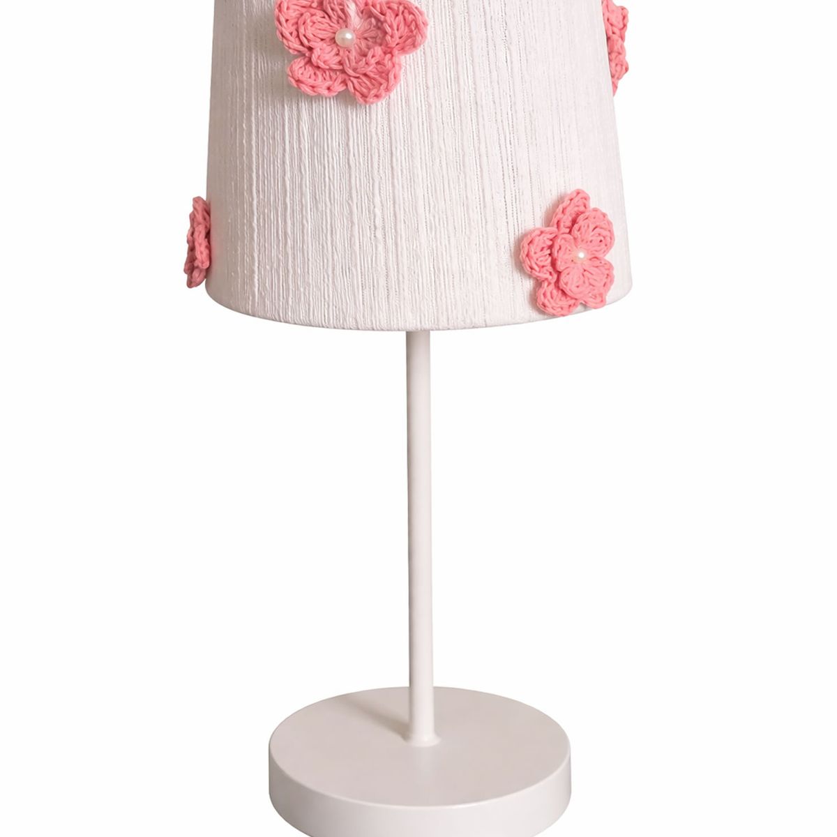 DECORACION CREATIVA - Lampara Infantil  Mesa -  Linea Flor de Algodón Rosa - Base Blanca