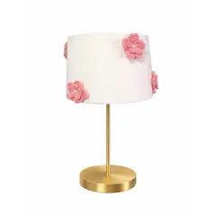DECORACION CREATIVA - Lampara Infantil Mesa - Linea Flor de Algodón Rosa - Base Dorada
