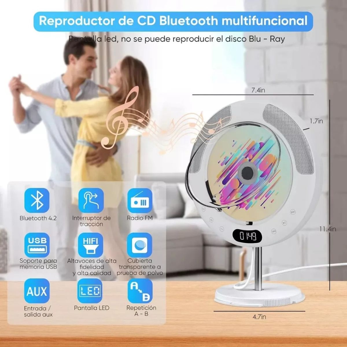 GENERICO - Reproductor De Cd Bluetooth En La Pared Portátil Repetición Blanco BELUG