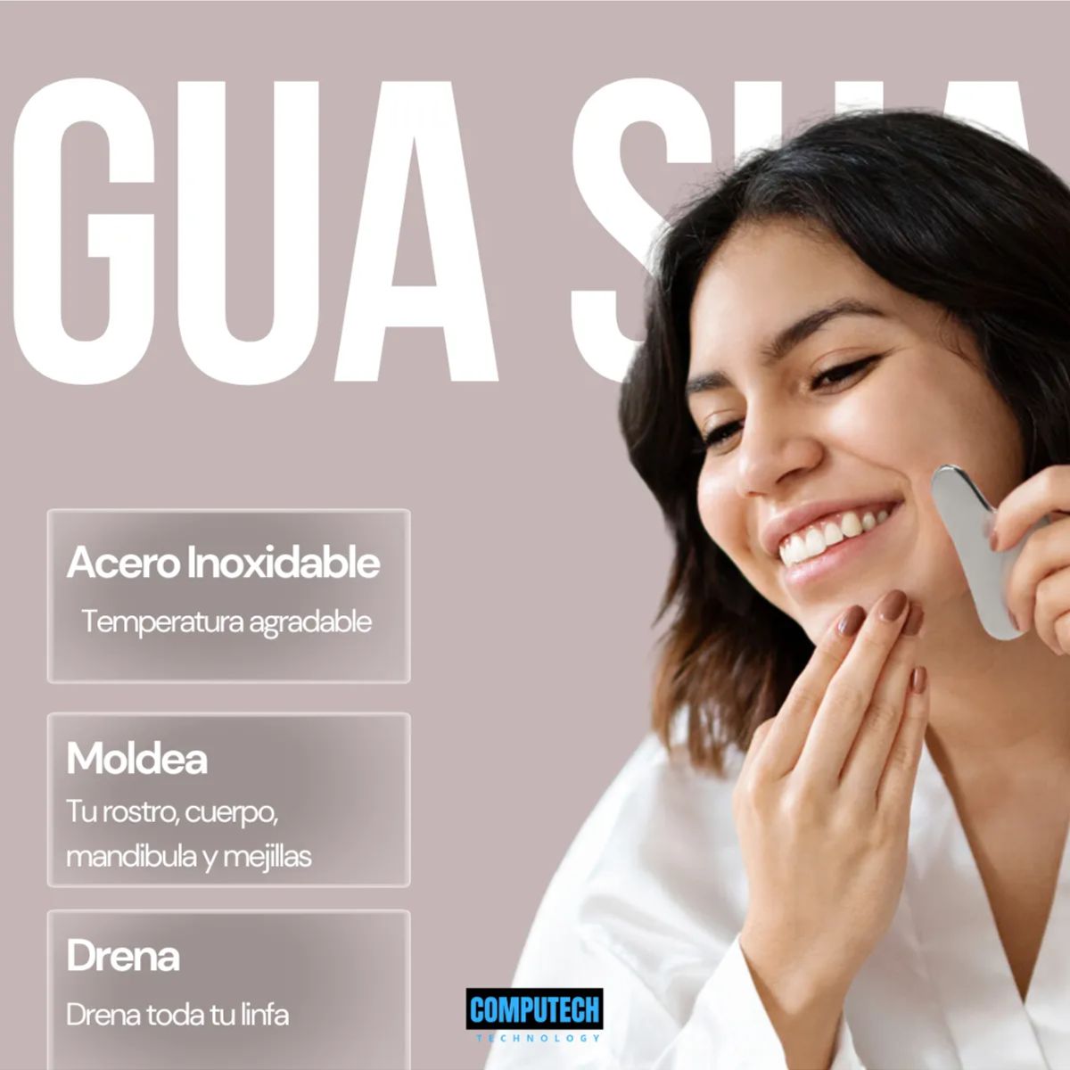 COMPUTECH - Guasha De Acero Inoxidable Masajeador Facial Linfatico Pack De 2