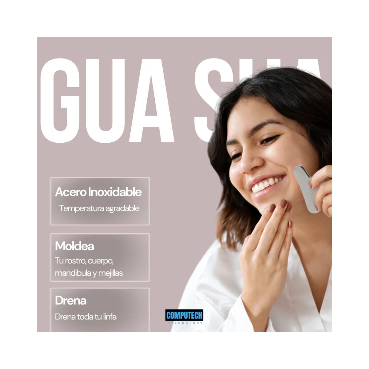 COMPUTECH - Guasha De Acero Inoxidable Masajeador Facial Linfatico Pack De 2