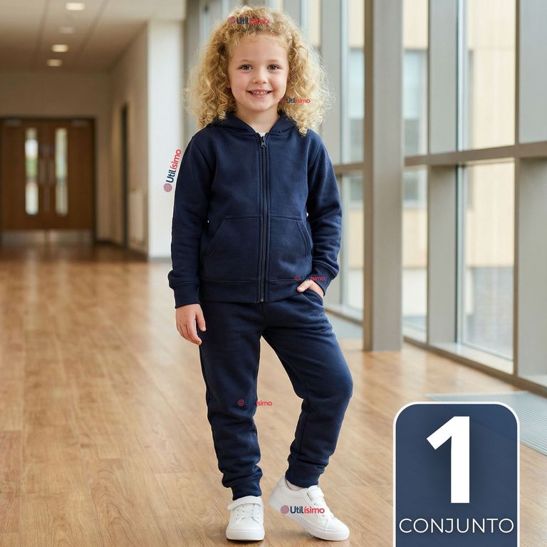 Conjunto Escolar Buzo Pantalon Y Poleron 100% Algodon Nina Unisex Azul 3 a 16 anos Azul 4