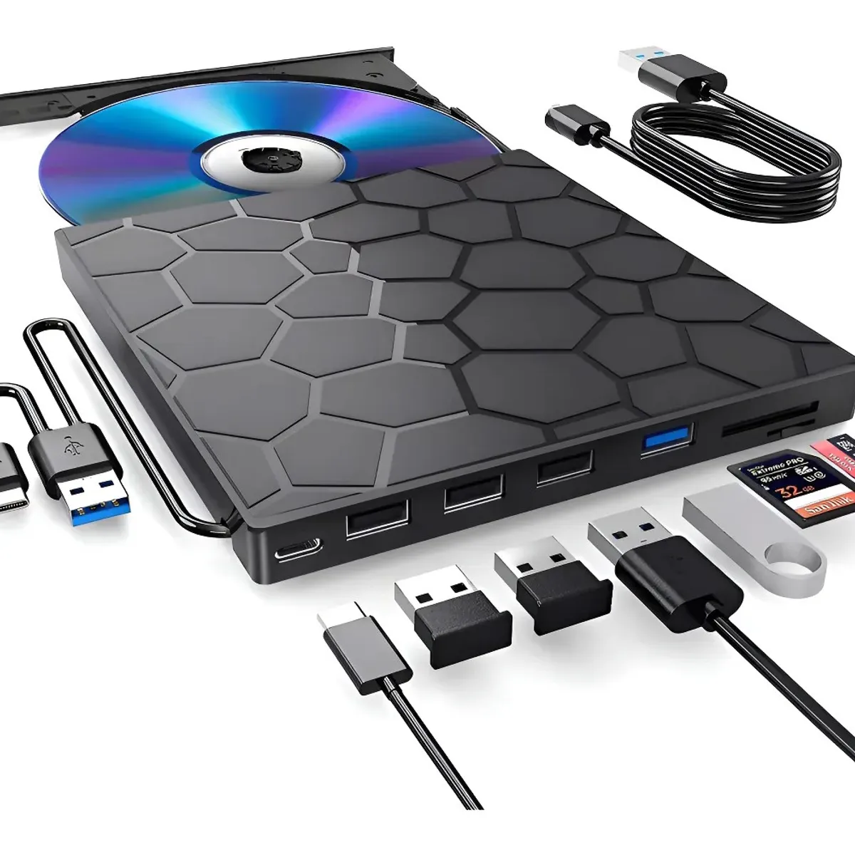 GENERICO - Usb+c Reproductor De Externo Con Lector De Tarjetas De Expan Negro BELUG