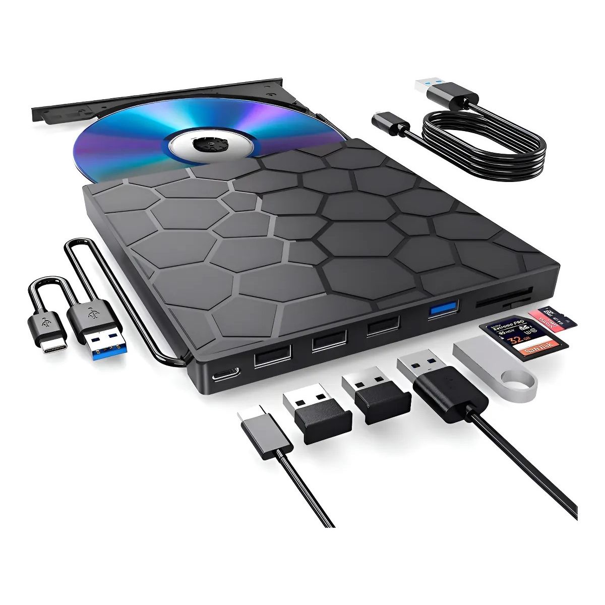 GENERICO - Usb+c Reproductor De Externo Con Lector De Tarjetas De Expan Negro BELUG