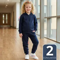 UTILISIMO - Pack 2 Conjuntos Escolares Buzo Pantalón Y Polerón 100% Algodón Niña Unisex Azul 3 a 16 años