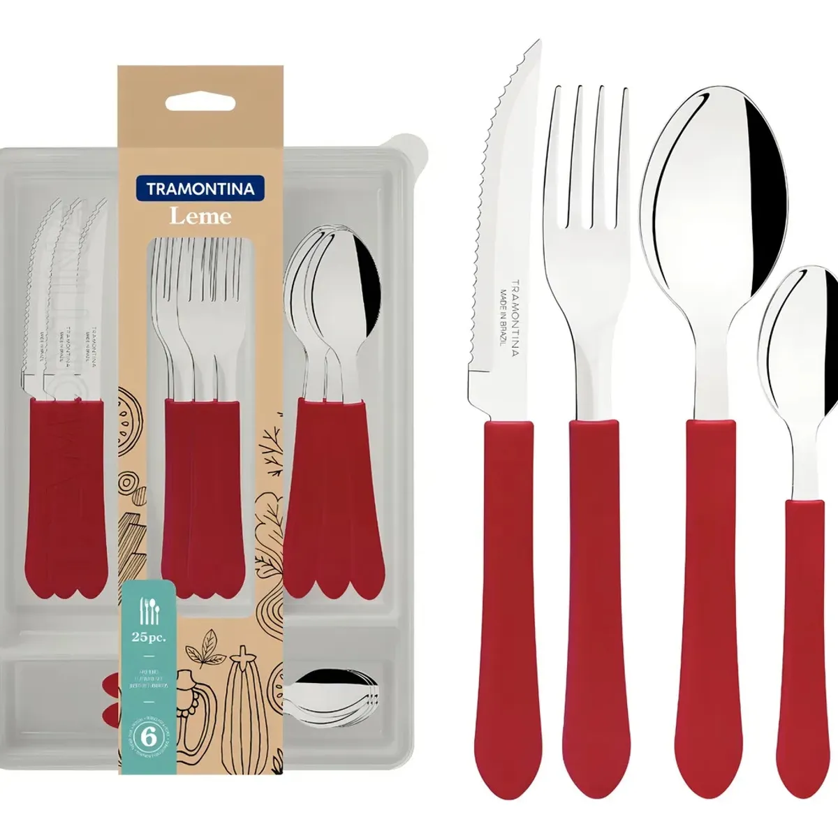 TRAMONTINA - Set Cajonera + cubertería Tramontina, color Rojo, 25 piezas