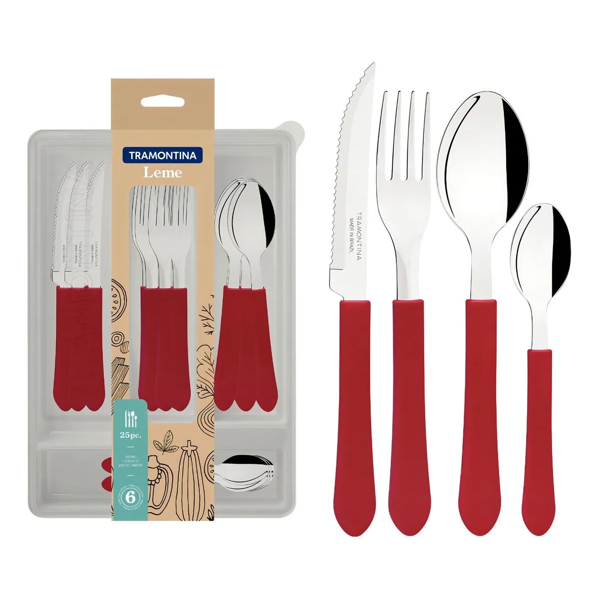 TRAMONTINA - Set Cajonera + cubertería Tramontina, color Rojo, 25 piezas