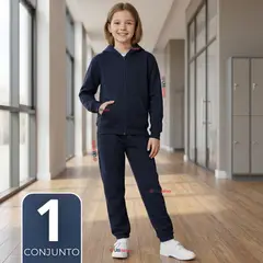 UTILISIMO - Conjunto Escolar Buzo Pantalón Y Polerón 100% Algodón Niña Unisex Azul 3 a 16 años