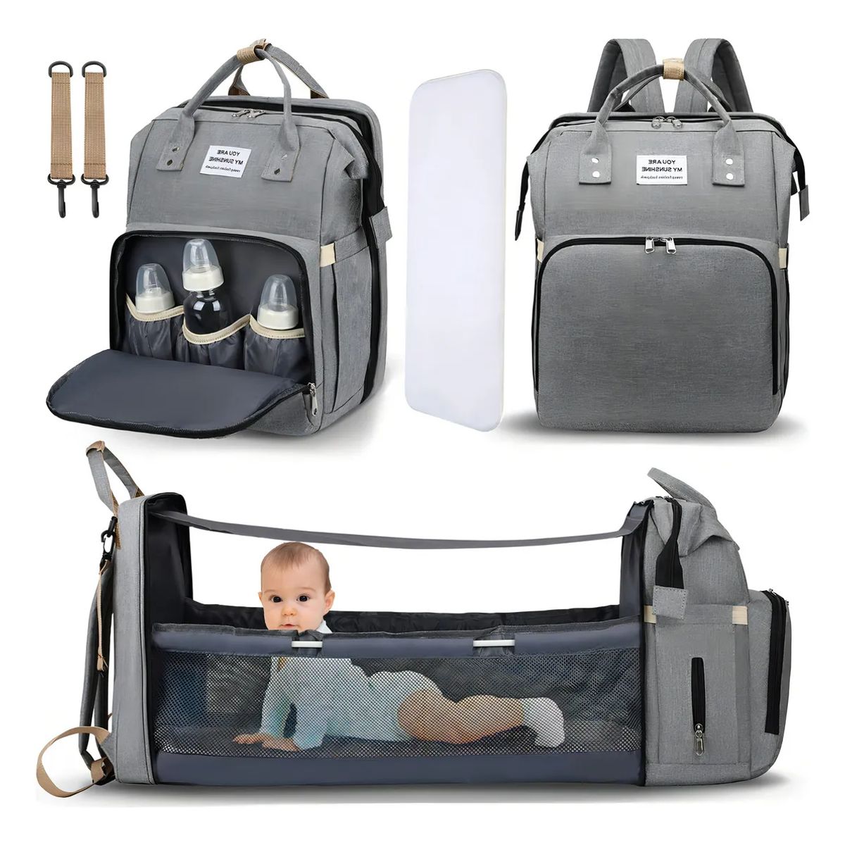 GENERICO - Mochila Pañalera Cama Bebe Plegable 14 Bolsillos Impermeable