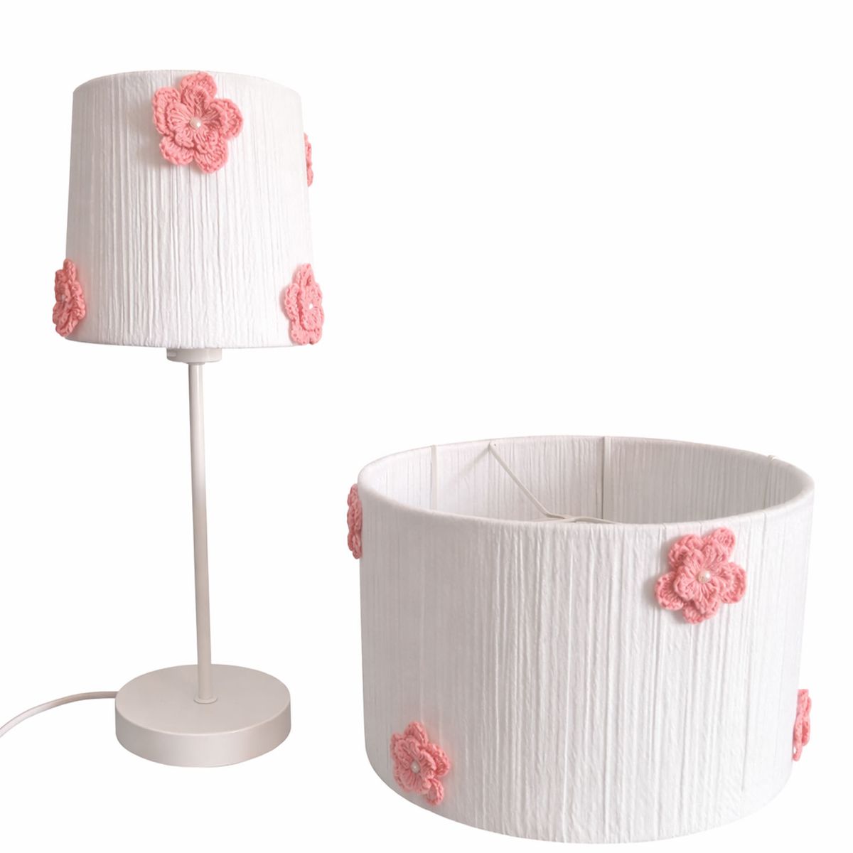 DECORACION CREATIVA - Set Lampara infantil- Linea Flor de Algodón Rosa Colgante y de Velador