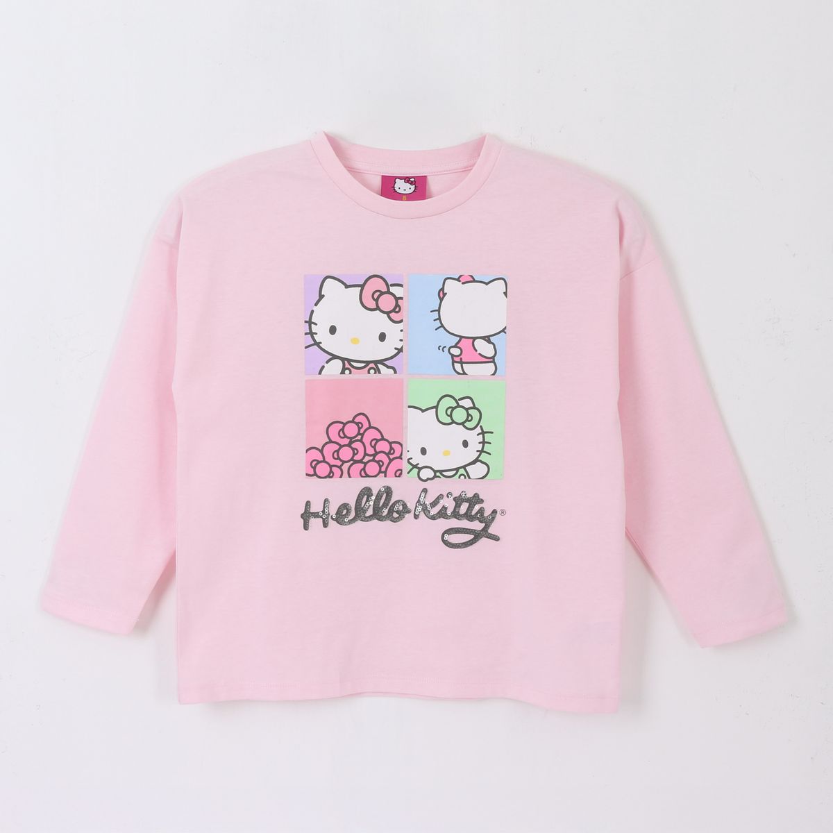 HELLO KITTY - Polera Manga Larga Niña Diseño Mosaico Rosado Hello Kitty