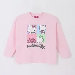 HELLO KITTY - Polera Manga Larga Niña Diseño Mosaico Rosado