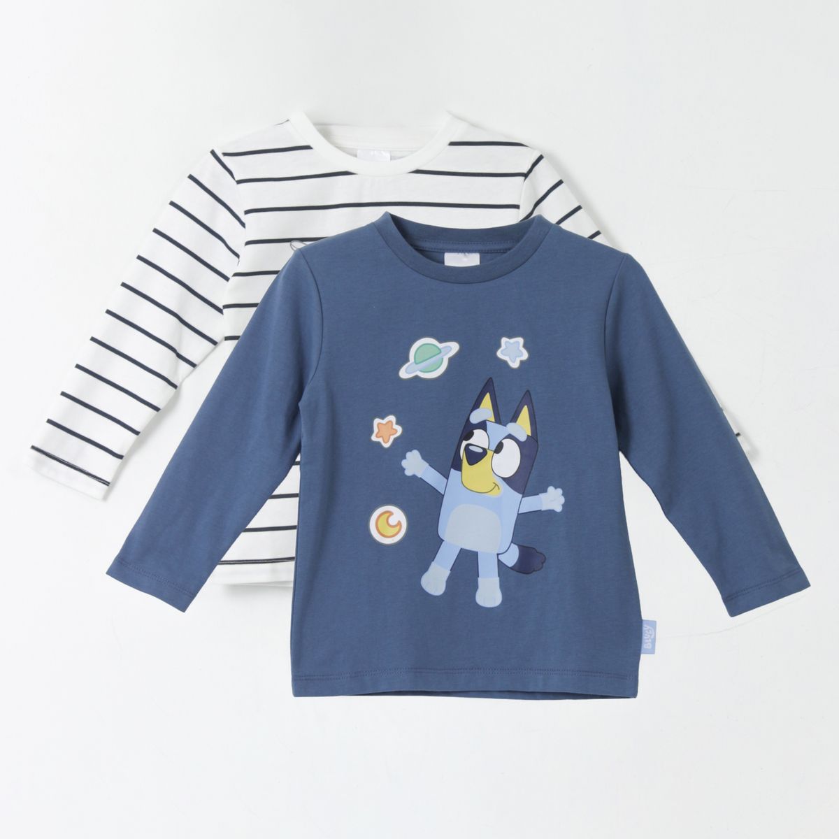 BLUEY - Bipack Polera Manga Larga Niño Rayas Azul Bingo & Bluey