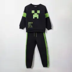 MINECRAFT - Conjunto Buzo Niño Creeper Face Negro