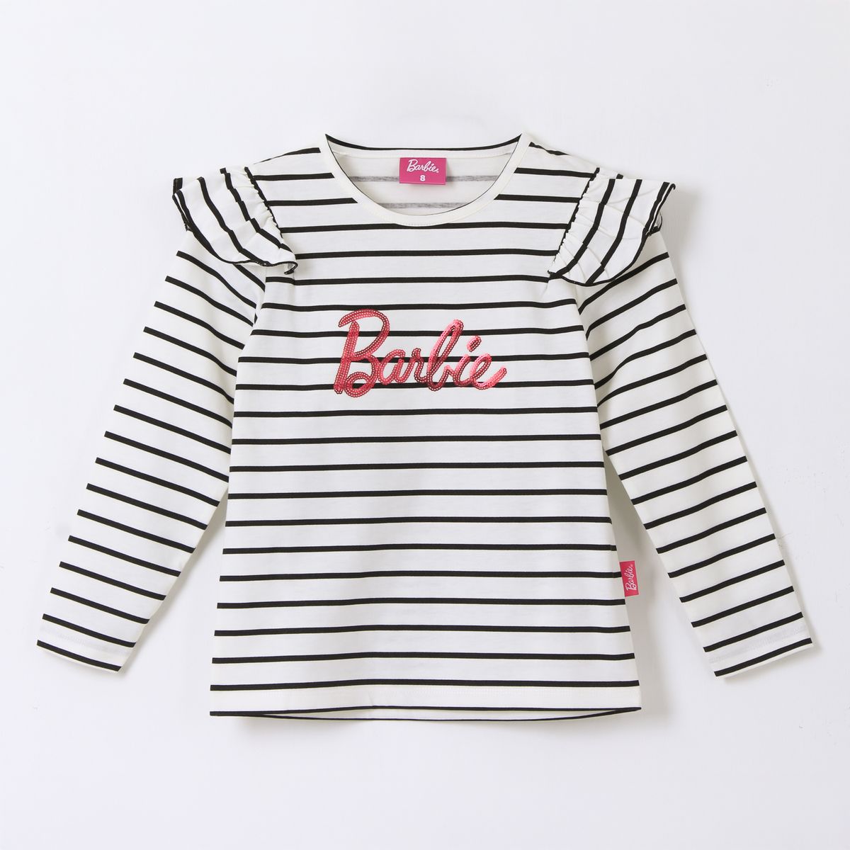 BARBIE - Polera Manga Larga Niña Rayas Logo Blanco Barbie