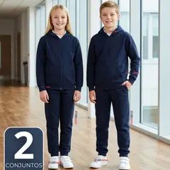 UTILISIMO - Pack 2 Conjuntos Escolares Buzo Pantalón Y Polerón 100% Algodón Unisex Niños Azul 3 a 16 años