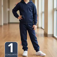 UTILISIMO - Conjunto Escolar Buzo Pantalón Y Polerón 100% Algodón Unisex Niños Azul 3 a 16 años