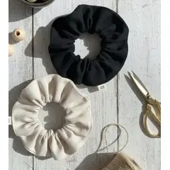 HAOKIDS - Scrunchies de lona 2 coletas beige y negro para cabello niña o mujer confección nacional 40% algodón