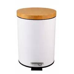 GENERICO - Basurero Blanco Con Pedal Cierre Suave y Tapa de Bambú 20L