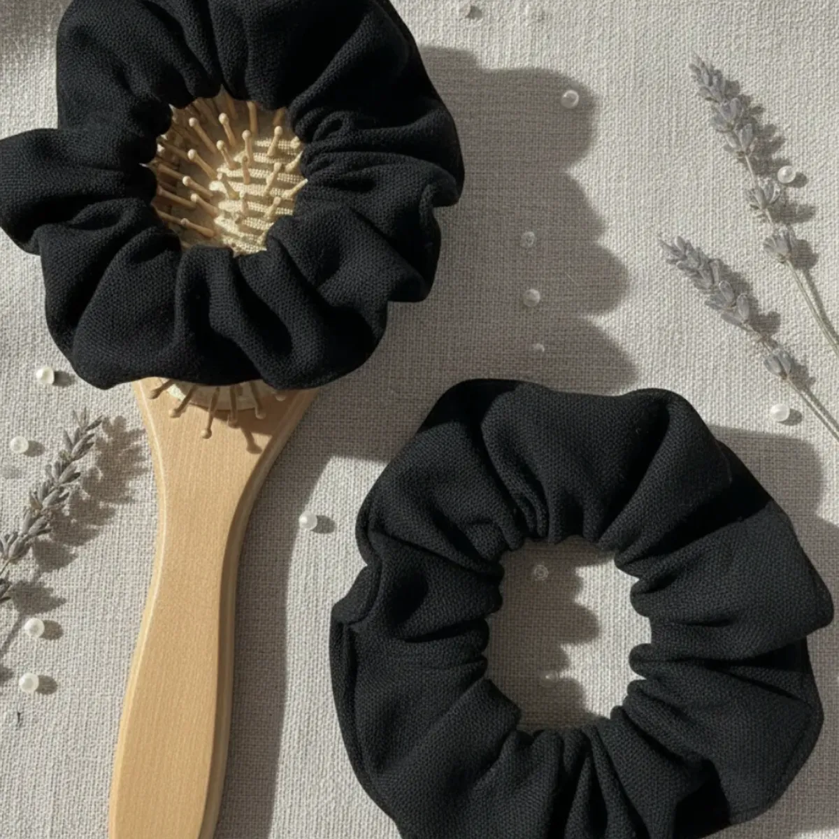 HAOKIDS - Scrunchies de lona 2 coletas negras para cabello niña o mujer confección nacional 40% algodón