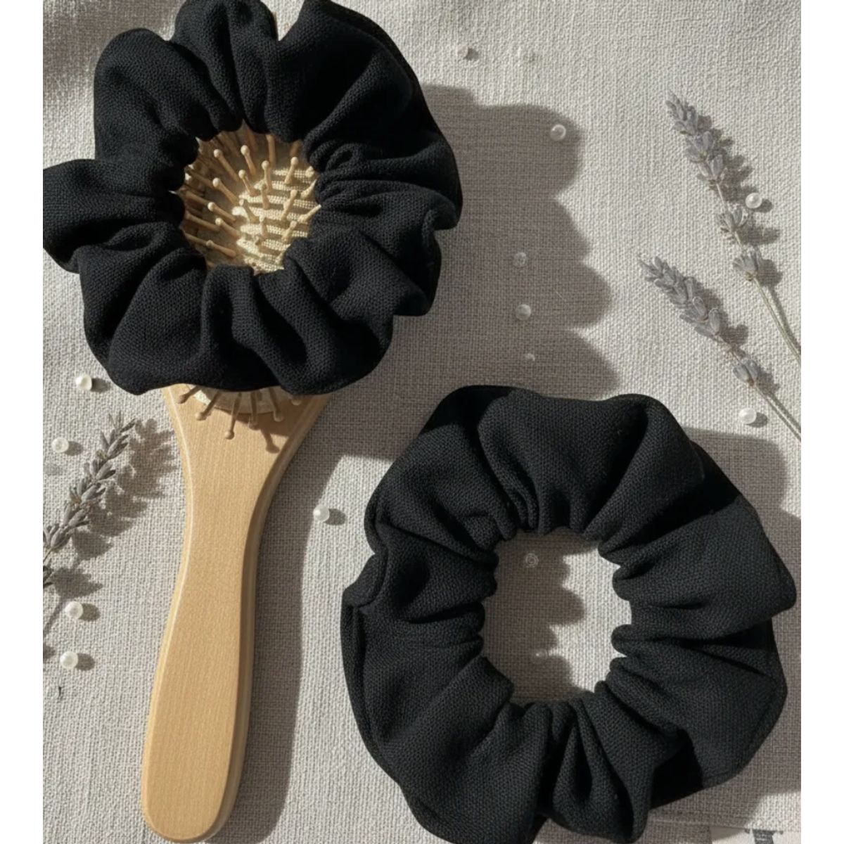 HAOKIDS - Scrunchies de lona 2 coletas negras para cabello niña o mujer confección nacional 40% algodón