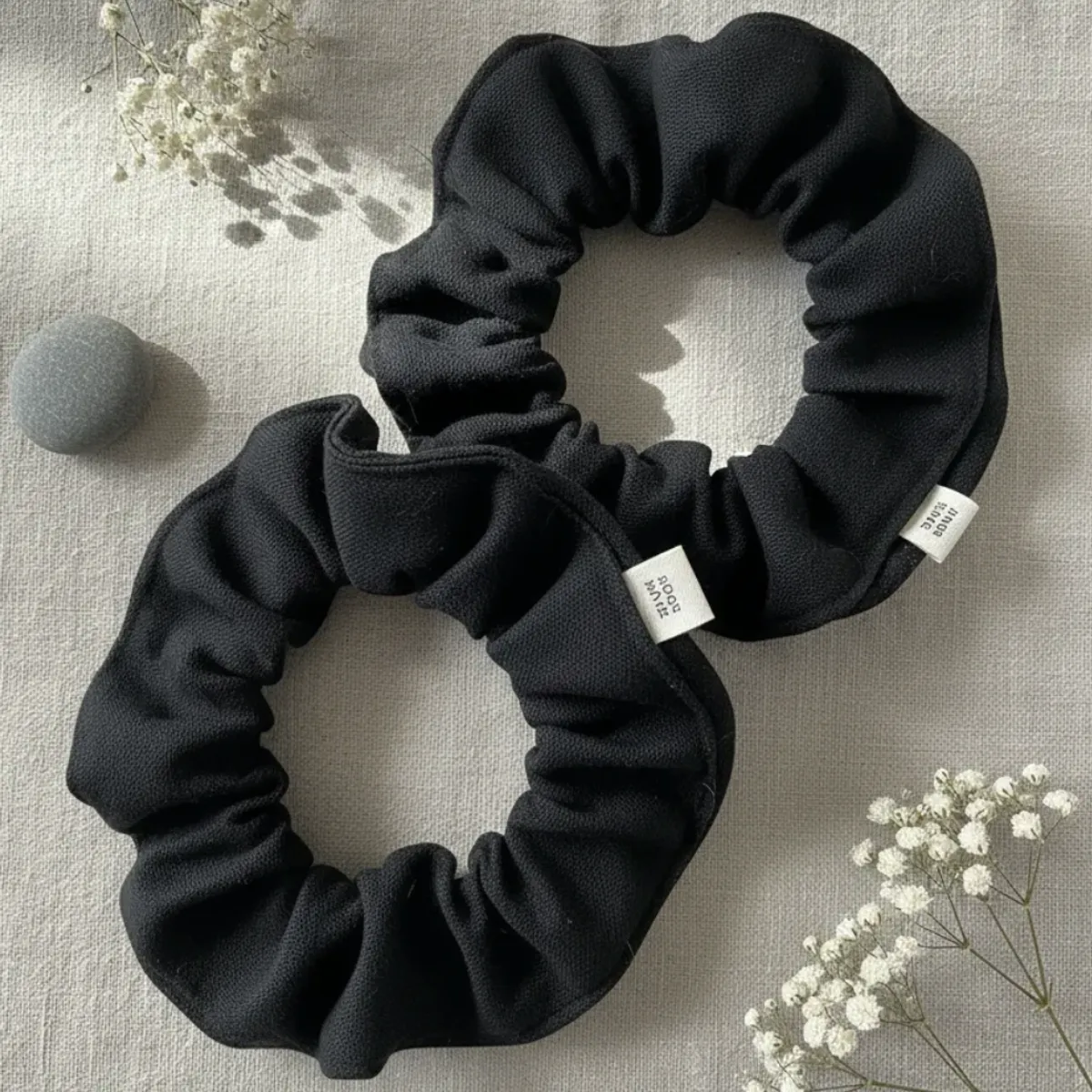 HAOKIDS - Scrunchies de lona 2 coletas negras para cabello niña o mujer confección nacional 40% algodón