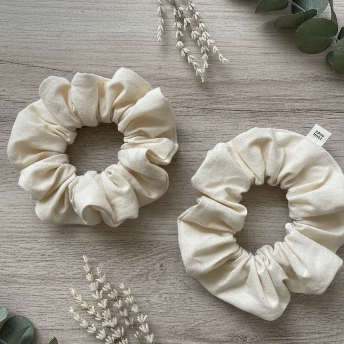 HAOKIDS - Scrunchies pack 2 coletas beige 100% algodón para cabello niña o mujer confección nacional