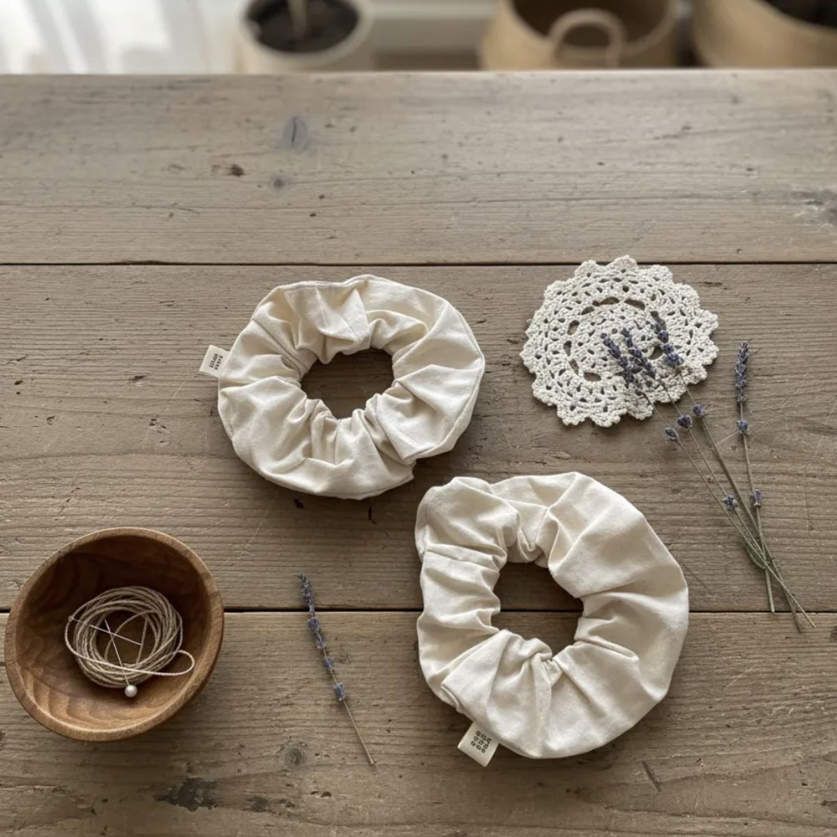 HAOKIDS - Scrunchies pack 2 coletas beige 100% algodón para cabello niña o mujer confección nacional