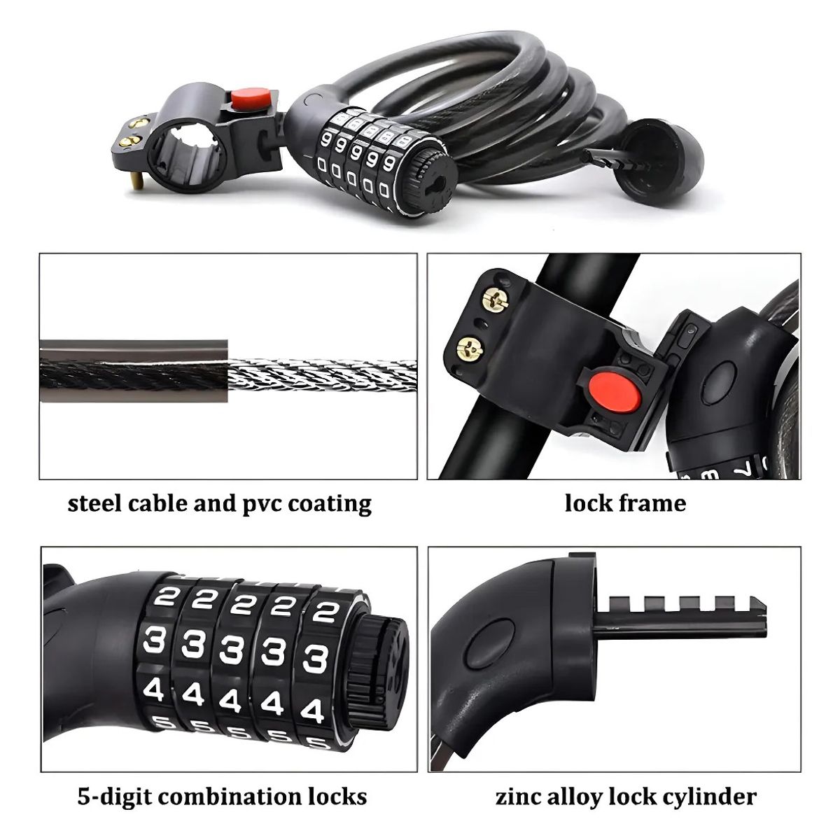 GENERICO - Candado Para Bicicleta Con Clave Color Negro