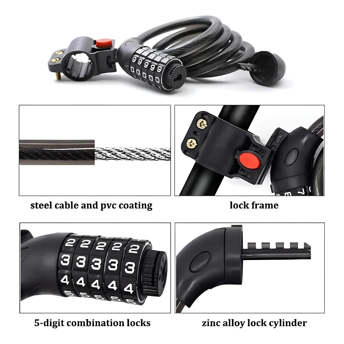 GENERICO - Candado Para Bicicleta Con Clave Color Negro