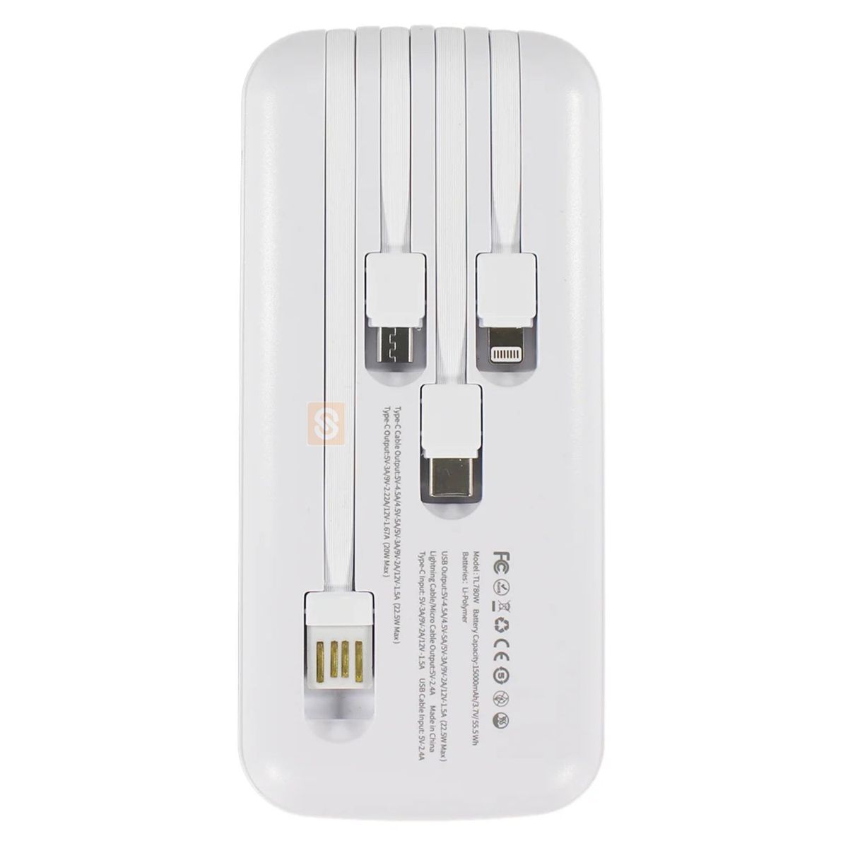 TECNOLAB - Powerbank 15000mAh 225W con Cables Integrados Blanco - SC