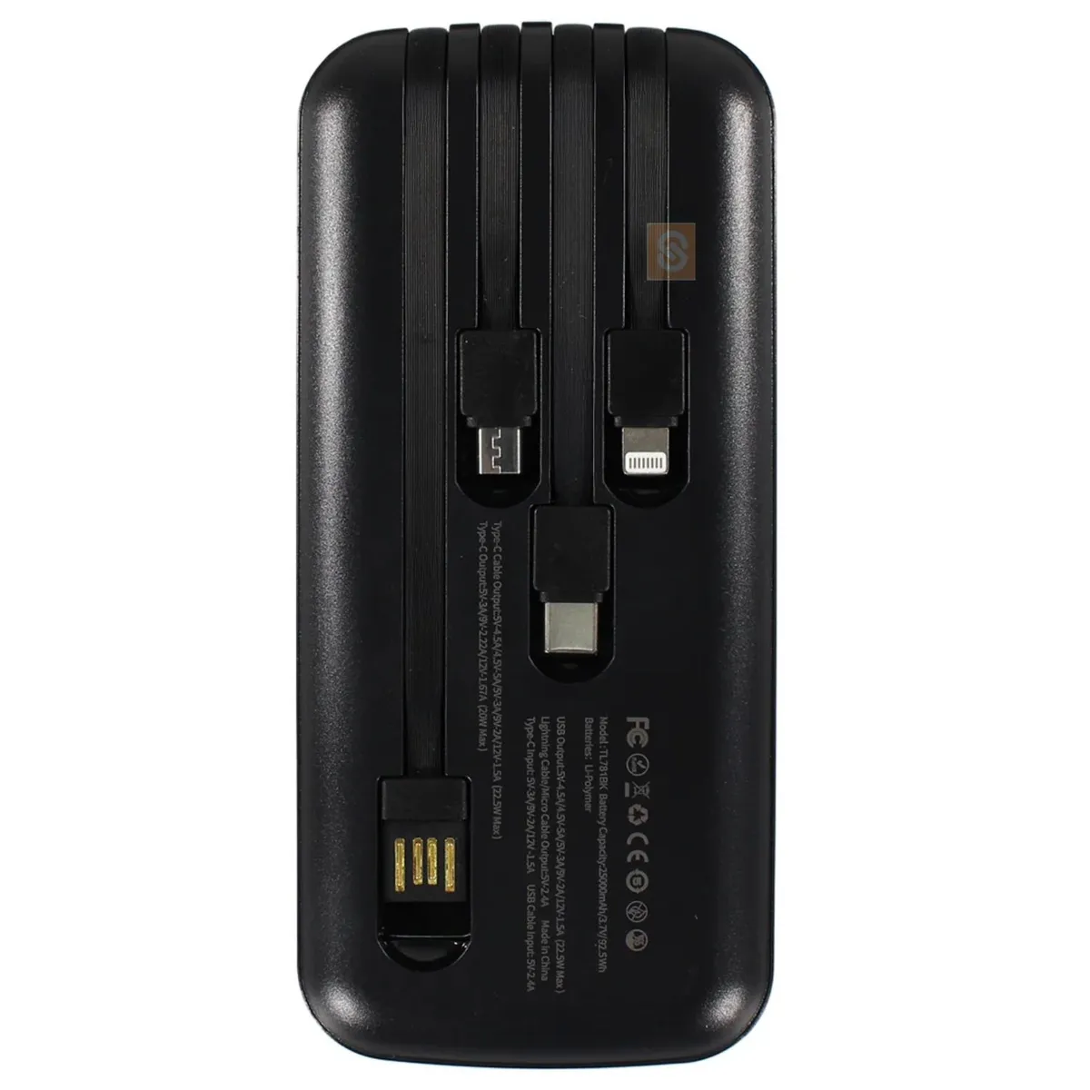 TECNOLAB - Powerbank 15000mAh 225W con Cables Integrados Negro - SC