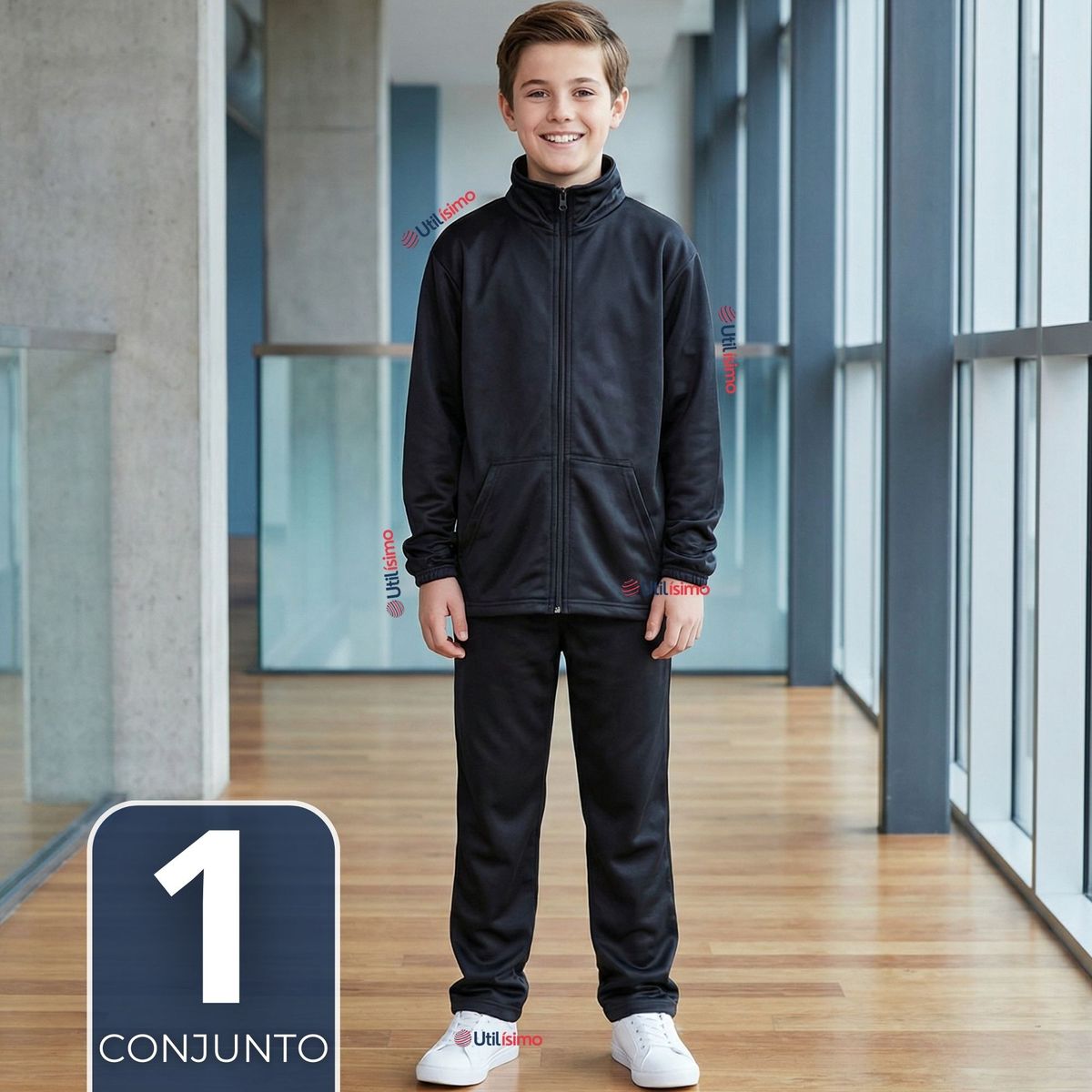 UTILISIMO - Conjunto Escolar Buzo Pantalón Y Polerón Tela Sintética Niño Unisex Azul 3 a 16 años