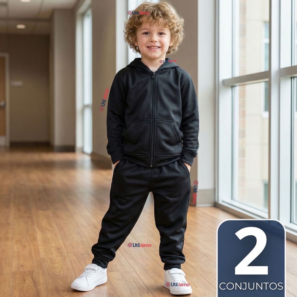 UTILISIMO - Pack 2 Conjuntos Escolares Buzo Pantalón Y Polerón Tela Sintética Niño Unisex Azul 3 a 16 años