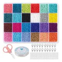 GENERICO - Kit de Mostacillas JKR Home 24 Colores Pulseras Anillos Con Tijera BELUG