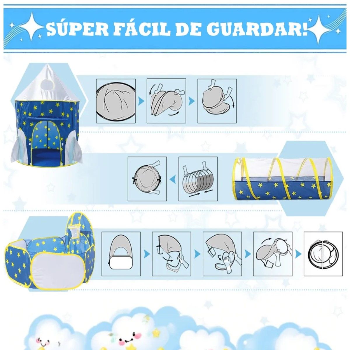 GENERICO - Carpa De Juegos Infantil 3 En 1 Castillo Piscina Tunel Niños Azul