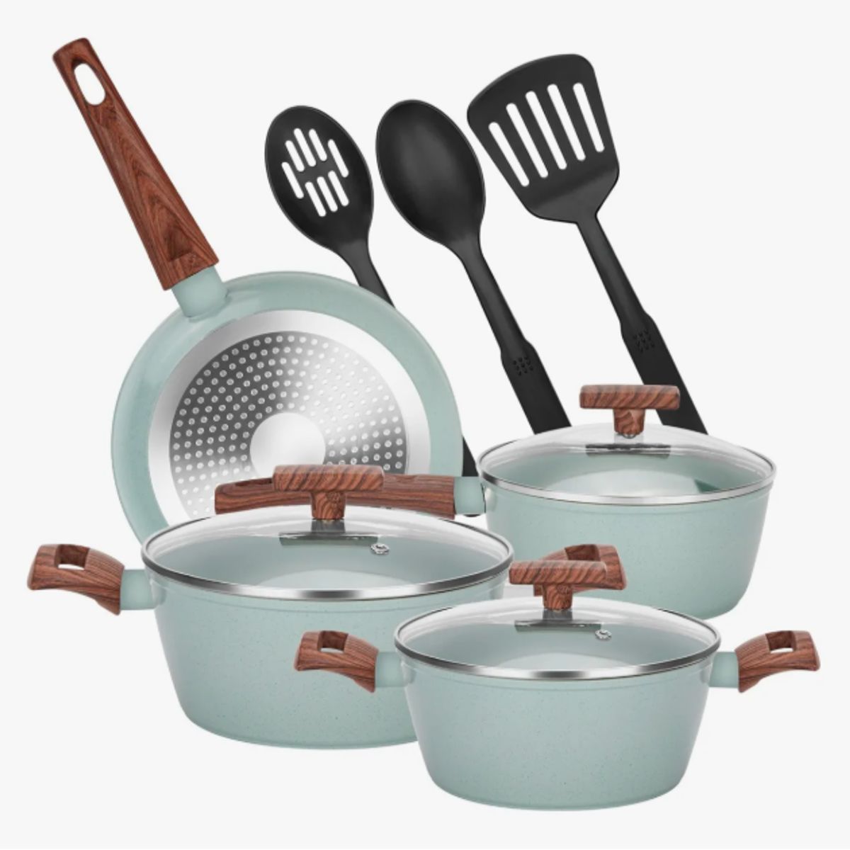 GENERICO - Juego Bateria Cocina Granito Antiadherente Olla Sarten 10pcs